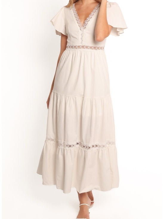 Petal & Pup Dresses & Skirts - Petal & Pup Cream Maxi Dress with Lace Trim